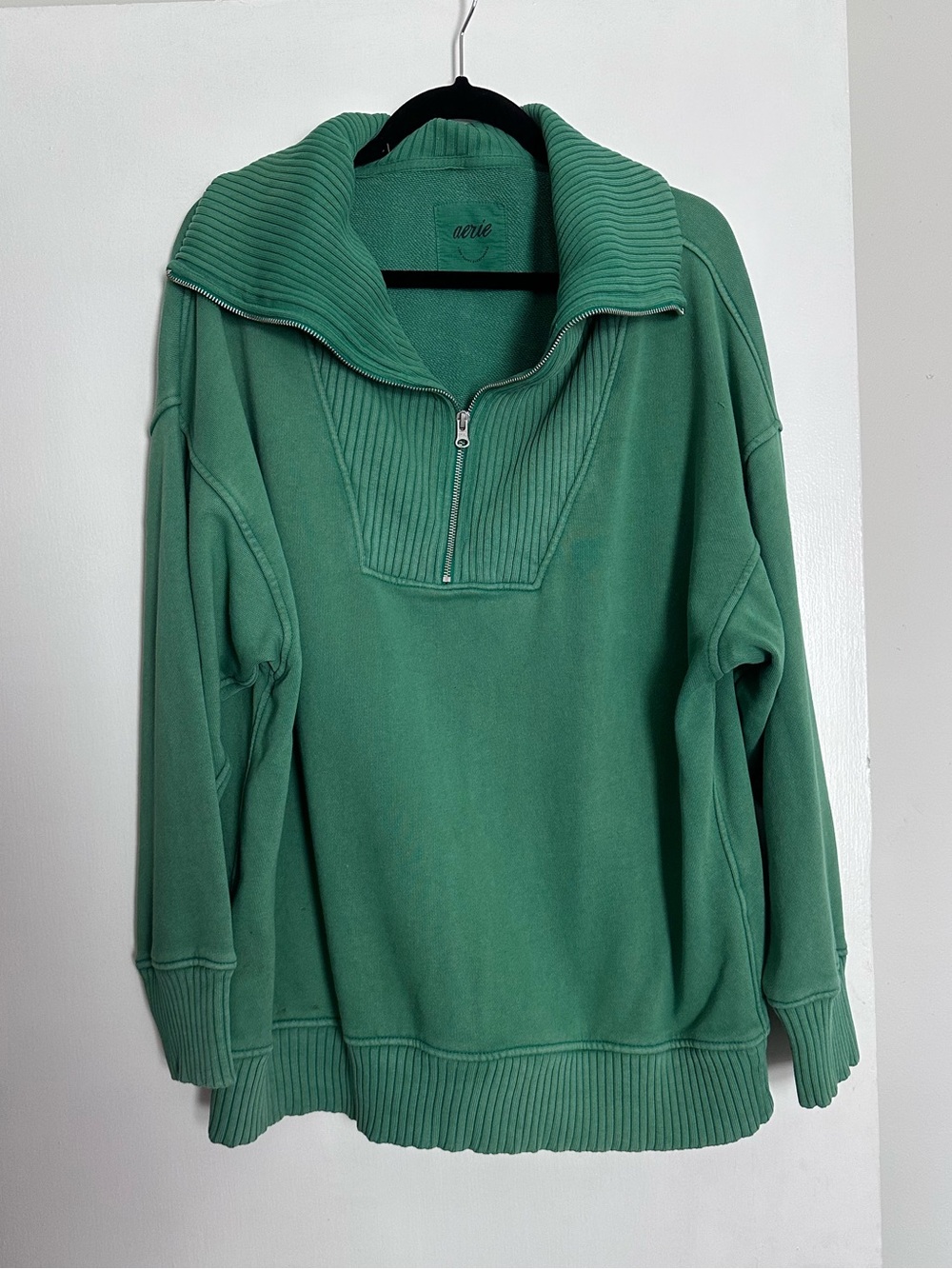 Aerie Green Quarter-Zip Ribbed Collar oversized sweatshirt